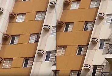 Vídeo mostra criança andando do lado de fora de janela em apartamento na Morada do Ouro