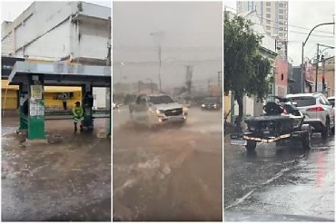 Temporal alaga principais avenidas e trava o trânsito em Cuiabá
